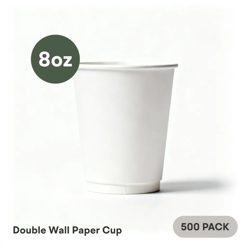 [DW-08-WH] 8 OZ Paper Cup Double Wall (240 ML) (White) [500 per case] Plain Disposable