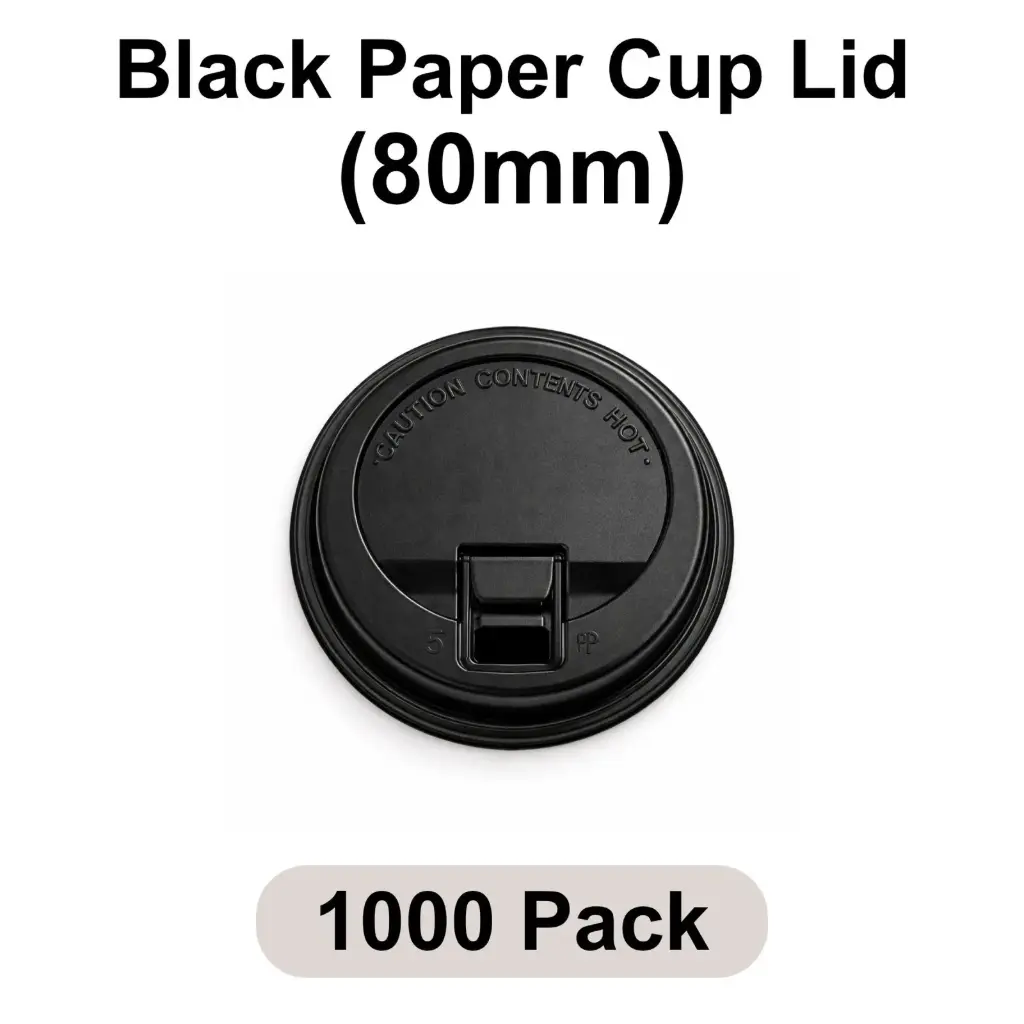 80 MM Lockable Sipper Lids (Black) [1000 pack] HIPS for 8 Oz Paper Cups