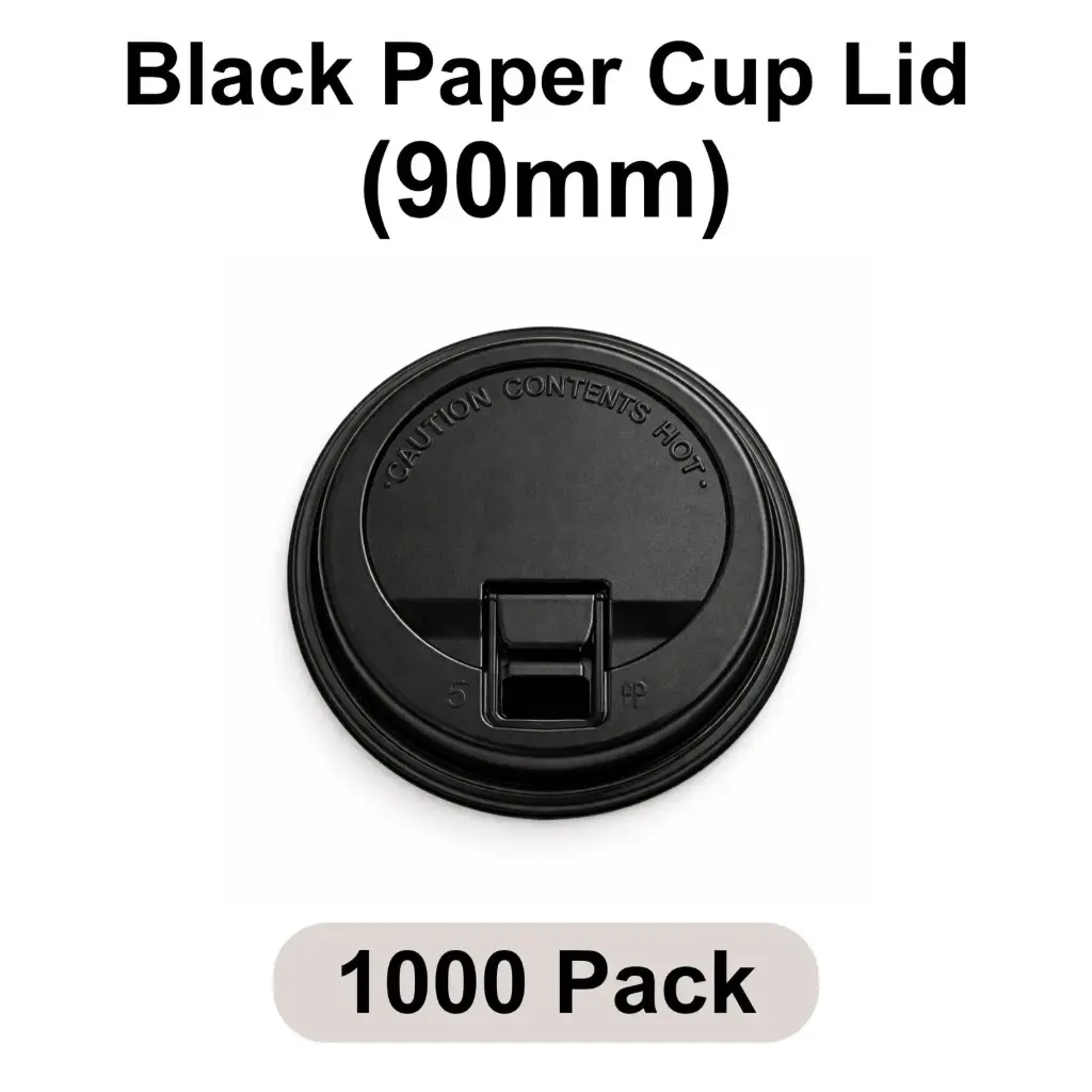 90 MM Lockable Sipper Lids (Black) [1000 pack] HIPS for 10-20 Oz Paper Cups