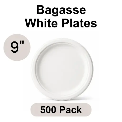 9" Plates White [500 pack] Bagasse